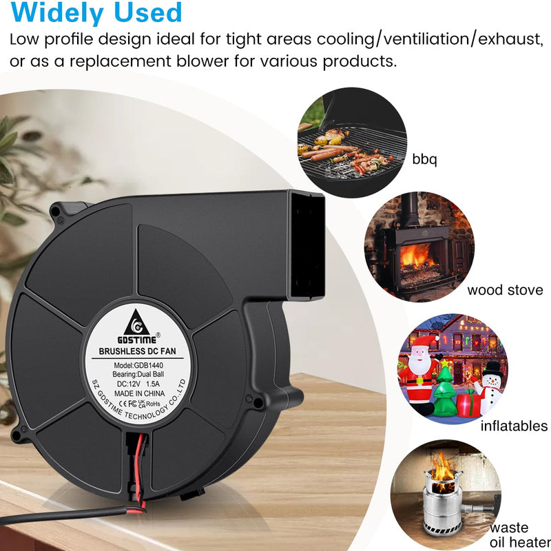 GDSTIME 140mm x 40mm Variable Speed Blower Fan, 110V 120V 220V AC Powered 5.5 inch Squirrel Cage Radial Centrifugal Fan with 5 to 12v DC Speed Control Dual Ball Bearing High Speed 140x40mm