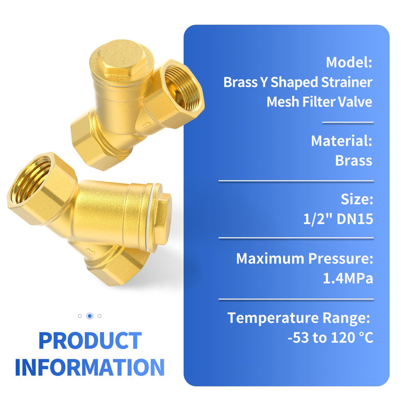 1 x Brass Y Strainer Mesh Filter Valve, 1/2 Inch BSP DN15 Female Thread Connection Valve for Water/Oil Separation 1/2" BSP (DN15 1Pcs)