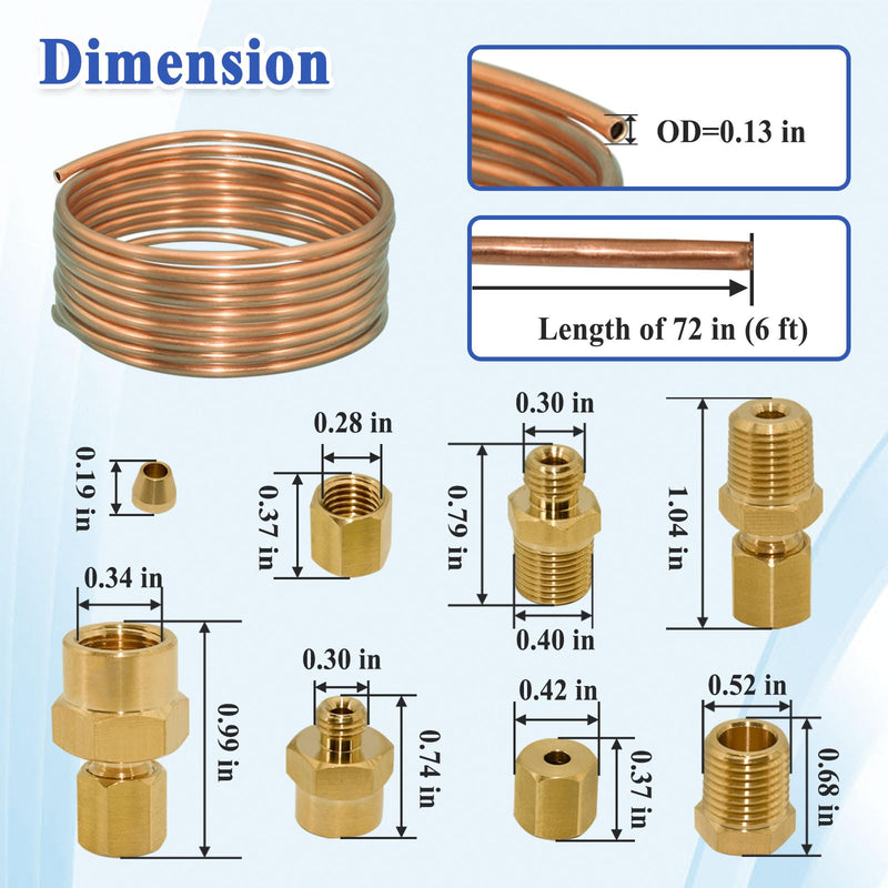 72'' Oil Pressure Gauge Tubing Kit, Set of Copper Tube and Threaded Parts, Universal Fit