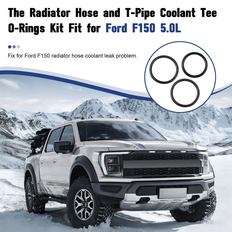 Radiator Hose and T-Pipe Coolant Tee O-Ring Kit Fit for Ford F-150 5.0L 2011-18 Mustang DR3Z-8566-A & BC3Z-8590-F, Engine Hose O-Rings Repair Kit Compatible with Lincoln Select Models, 3Pack