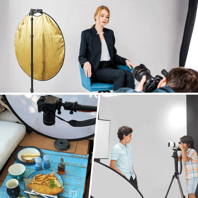 32 Inch (80cm) Photography Reflector, Collapsible Light Reflector with Bag & tilt Adapter, 5 in 1 Handle Reflector for Studio & Outdoor Lighting -Translucent, Silver, Gold, White and Black