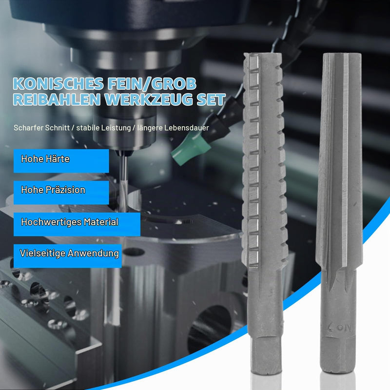 MT2 Reamer, 2 Pieces Fine/Coarse Reamer Set, Cylinder Shank, Hand Reamer, HSS Morse Taper Reamer, Tapered Machines, Reamer Taper Cutter for Drilling Processing, 1.5 x 12.5 cm