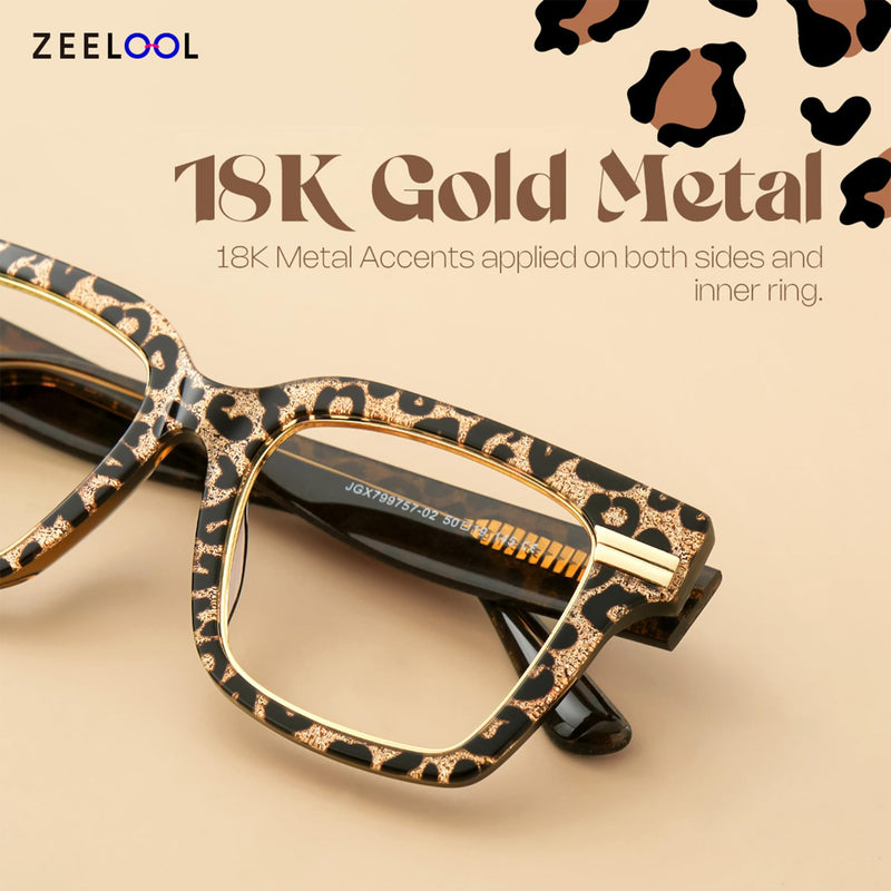 Zeelool Glasses Frame for Women, Personality Fit Glasses Eyeglasses with Non-prescription Clear Lenses Taylor ZJGX799757 Leopard Print Blue Light Blocking Lens