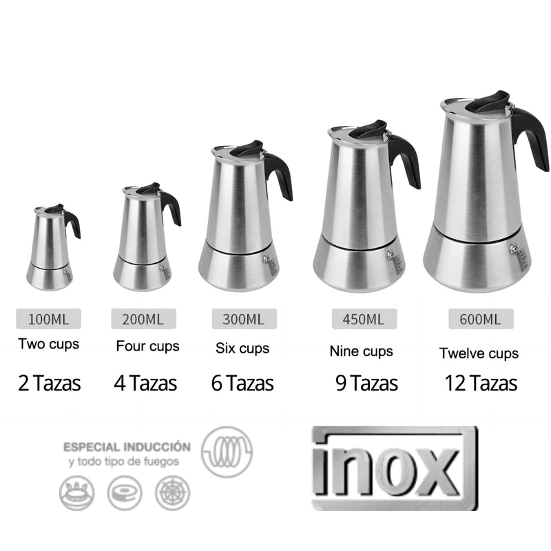 4 Cup Stovetop Espresso Maker Matte Stainless Steel Moka Pot Italian and Cuban Mocha Coffee Maker, Compatible with Gas, Electric, Ceramic, and Induction stovetops(6.6 fl oz/200 ml) 4 Cup