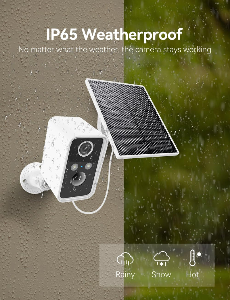Solar Camera Outdoor Wireless, Home Security Outdoor Camera Wireless Wi-Fi with Solar Panel, Night Vision, Motion Detection, Siren, Only 2.4G WiFi
