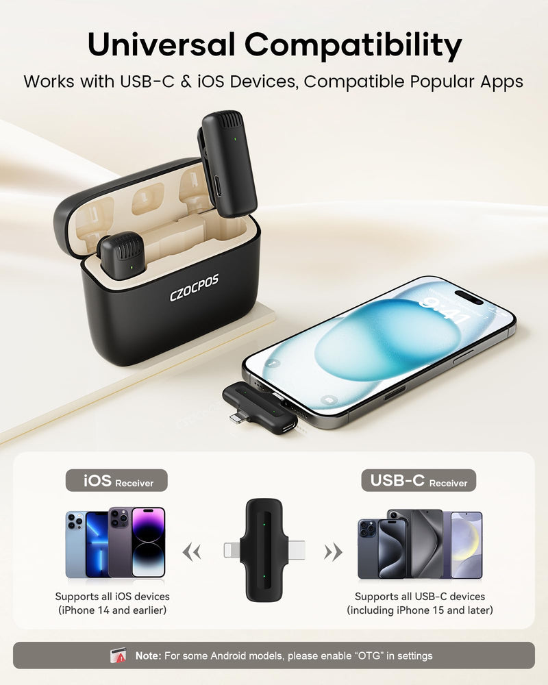 Wireless Lavalier Microphone for iPhone iPad Android with Charging Case,Lapel Mic with Noise Reduction,36H Battery Life, 135ft Range, Mini Microphone for Video Recording,YouTube,Vlog,Live Streaming Mic 2 (2 TX + 1 RX + Case + Wind Covers)