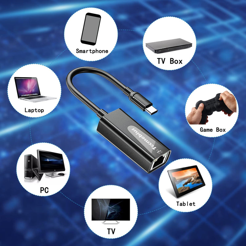 USB C Ethernet Adapter, USB C to 10 100 RJ45 Network LAN Wired Adapter, for MacBook Pro/Air, iPad Pro, Dell XPS, MateBook, Smartphone, Compatible Windows 7/8/10, Mac OS (TCC-S20C)