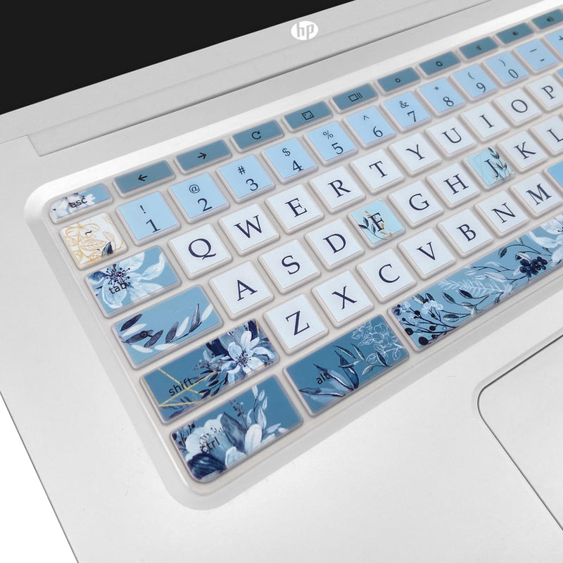 Silicone Keyboard Cover for HP Chromebook 11 x360, Chromebook 11 G2/G3/G4/G5/G6 EE/G7 EE, HP Chromebook 14-ca 14-ak 14-X Series, HP Chromebook 14 G2 G3 G4, Gray Blue Flower