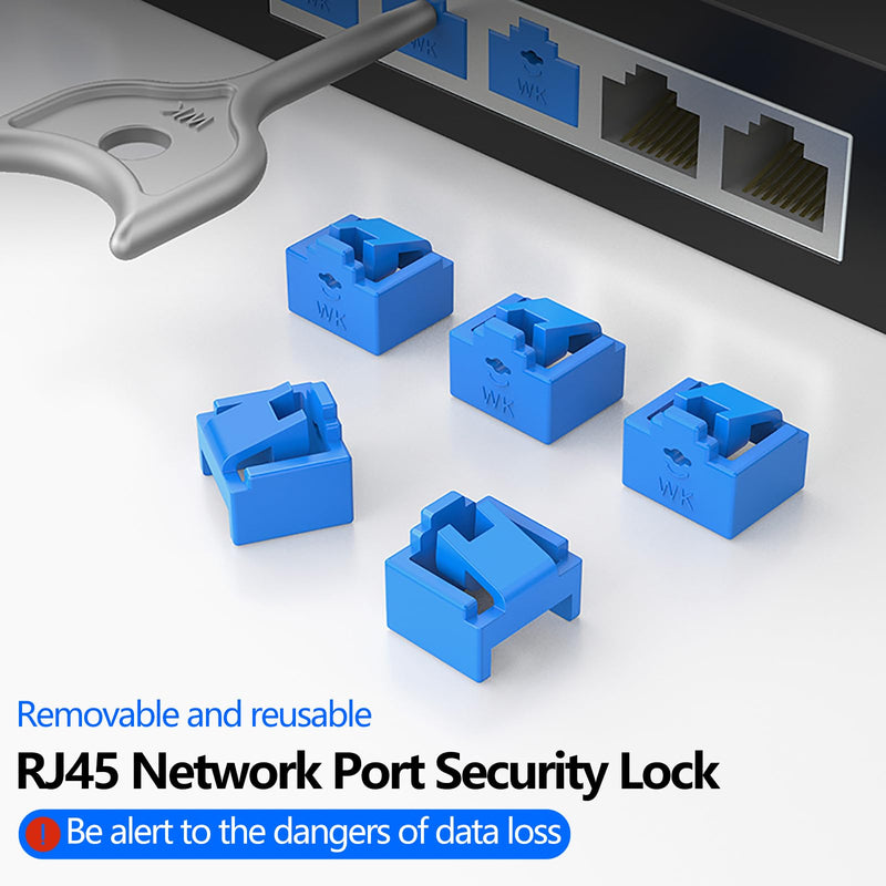 12 Pcs RJ45 Port Lock with 1 Keys, Locking RJ45 Port/Dust Blocker,Compatible with Computer,TV,Router,Other Devices (Blue) 12+1 Blue