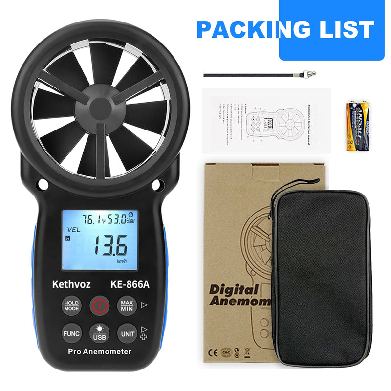 Wind Meter HVAC Anemometer, Kethvoz Wind Meter CFM Air Flow Tester Wind Speed Meter Measuring Air Flow Speed Wind Temperature for Air Vent Dust Collection Drone Shooting