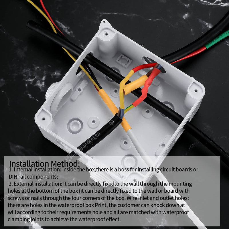 Pack of 2 junction boxes, waterproof IP65, electrical junction box, surface-mounted plastic junction box, plug screw connection, electrical box, cable junction box, junction box, white