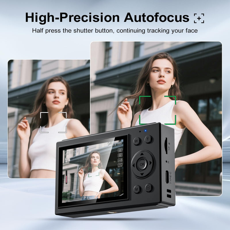 S1 Digital Camera for Kids & Beginners, Autofocus Point and Shoot Camera with IPS Screen, 16x Zoom, Macro, Lens Filters, Self Timer, 32GB Card Included - Black (Digital 4K UHD 1080P FHD)