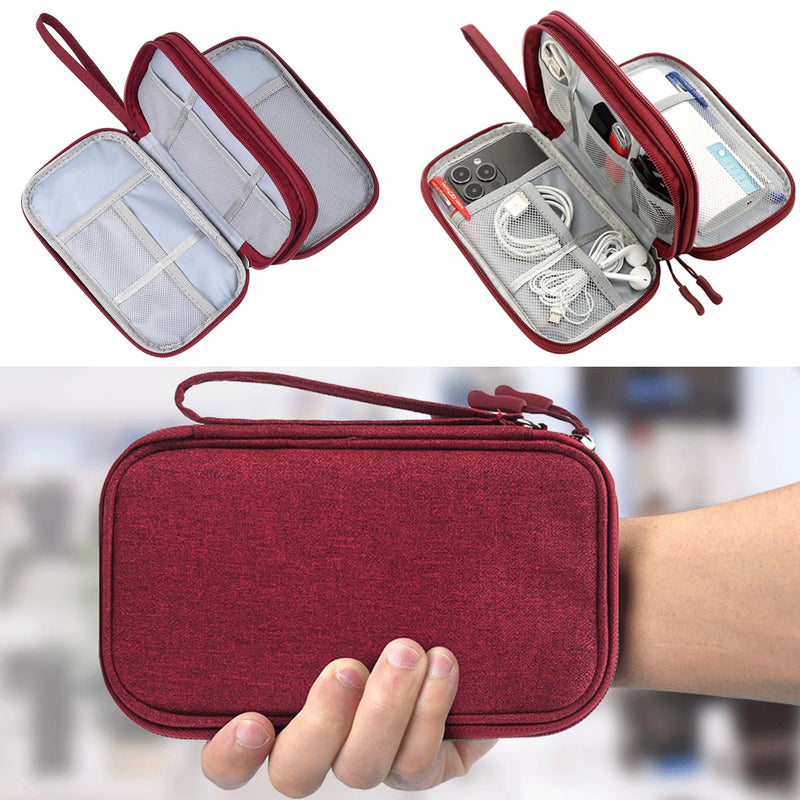Electronic Cord Organizer Travel Case, Travel Cable Organizer Bag, Waterproof Electronic Accessories Carry Pouch for Cable, Cord, USB, Charger, Phone, Power Bank, Earphone (Wine Red, Medium) Wine Red