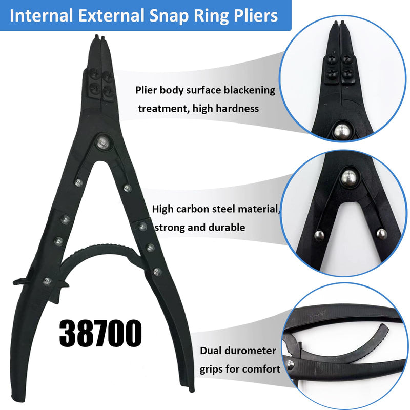 38700 Spindle Snap Ring Pliers Compatible with Ford 2007-2020 F-250 350 450 550 Super Duty 4WD Pickups, 12in Heavy Duty Internal External Snap Ring Pliers with Ratchet Locking Design