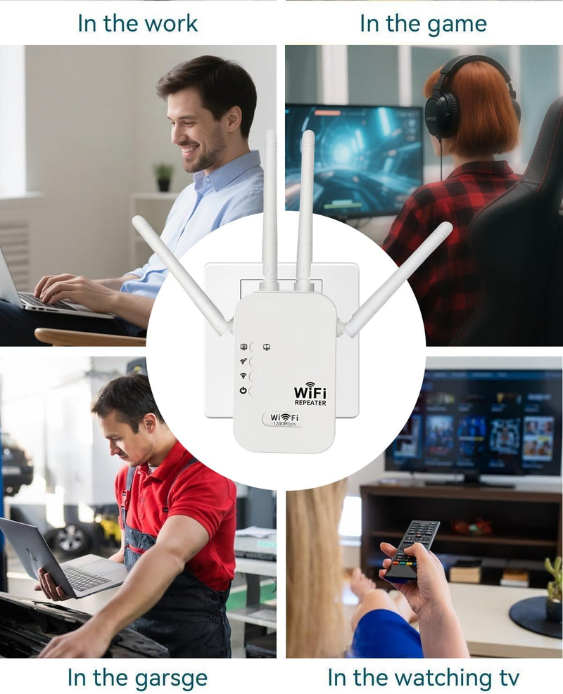1200Mbps WiFi Extender Signal Booster,WiFi Extender Dual Band for Home，New Gen 6X Faster Internet Booster Extender, WiFi Repeater Coverage up to 10K sq.ft and 65 Devices (White) White small