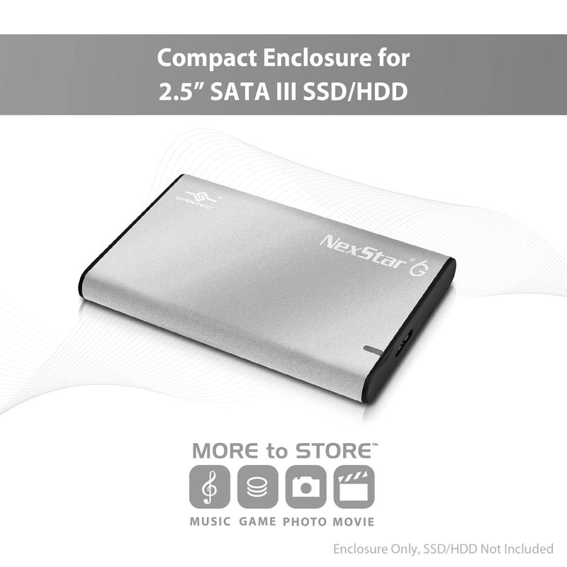 NexStar 6G, 2.5” SATA III to USB 3.2 Gen1 External SSD/HDD Enclosure, ID: Silver
