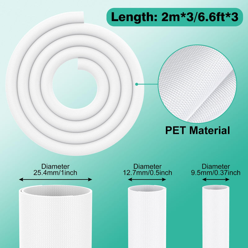Dog and Cat Cord Protector 6.6ft - 3 Pack, Flexible Cable Sleeve for Easy Cord Management, Protects Cables from Pets Chewing, Ideal for USB, Power, Audio and Video Cords - White 6.56ft-1" 6.56ft-1/2" 6.56ft-3/8"
