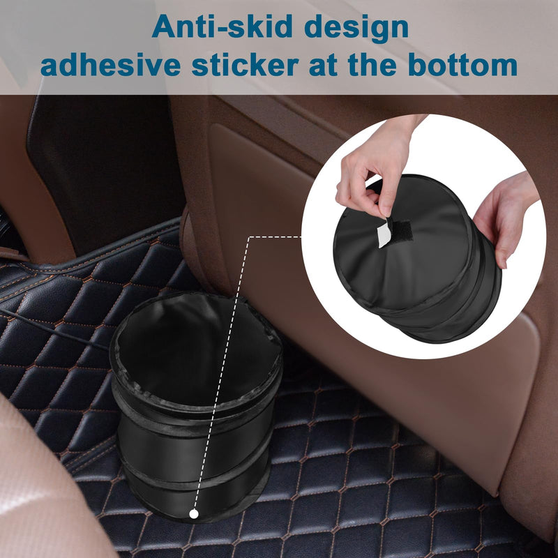 Car Trash Can, 2 Packs Mini Collapsible Pop-up Car Garbage Can, Waterproof Hanging Car Trash Bag with Velcro, Car Trash Bin, Black 1 Gallons-2 Packs