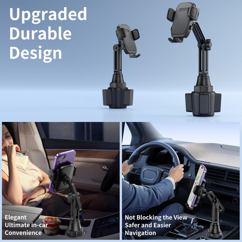 Cup Phone Mount for Car, [Upgraded Version] Universal Cup Phone Cradle Holder with Long and Adjustable Neck, Friendly Compatible with Cell Phone iPhone, Samsung, Google and All Smartphones