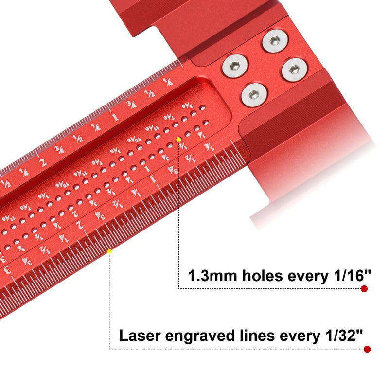 Woodworking Scriber T-Square Ruler 12in with Thoughtful Support Lips, Architect Ruler for Carpenter Work, Layout and Measuring Tools… 12 inch