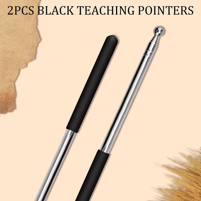 2 Pack Retractable Teacher Pointer Stick, Telescopic & Extendable Whiteboard Pointer for Classroom, Presentations, Kindergarten, Durable Teacher Pointer Stick (Black) 2 Black