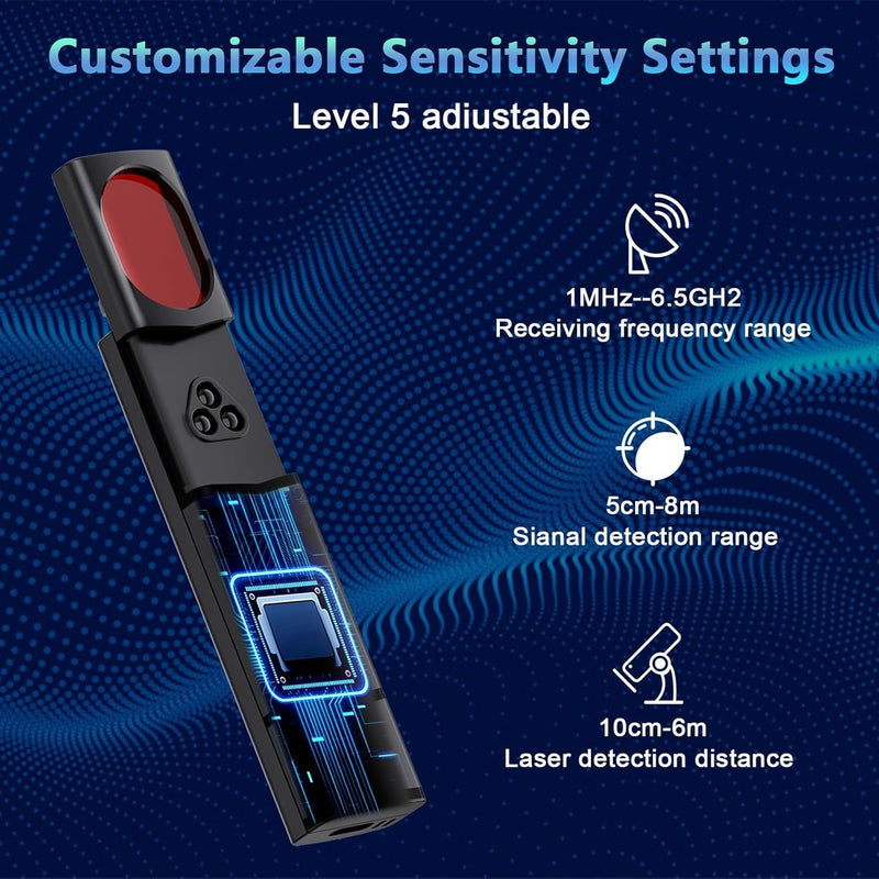 Hidden Camera Detectors, High Accuracy Spy Camera Finder, Portable Hidden Bug and Camera Detector, 5 Levels Sensitivity 6 Modes, Wireless Rechargeable for Home, Car, Hotel, Travel, Full