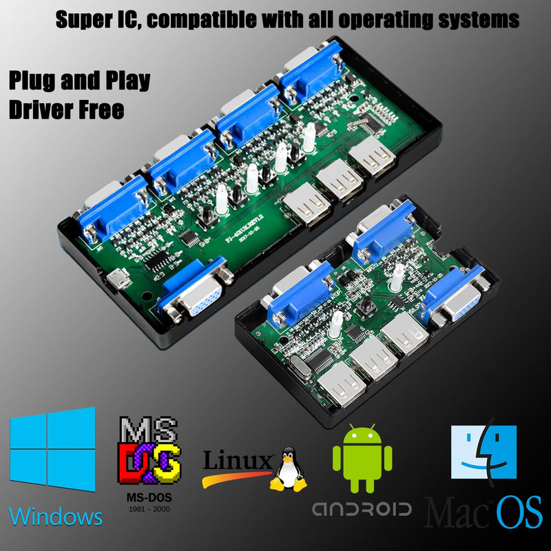 KVM Switch VGA 2 Port, DiamondTiger VGA KVM Switch for 2 Computers Share 1 Monitor & 3 USB 2.0 Keyboard Mouse Scanner Printer,U Disk, Driver-Free for All OS,2 KVM Cables 1 Desktop Controller Included VGA 2PC