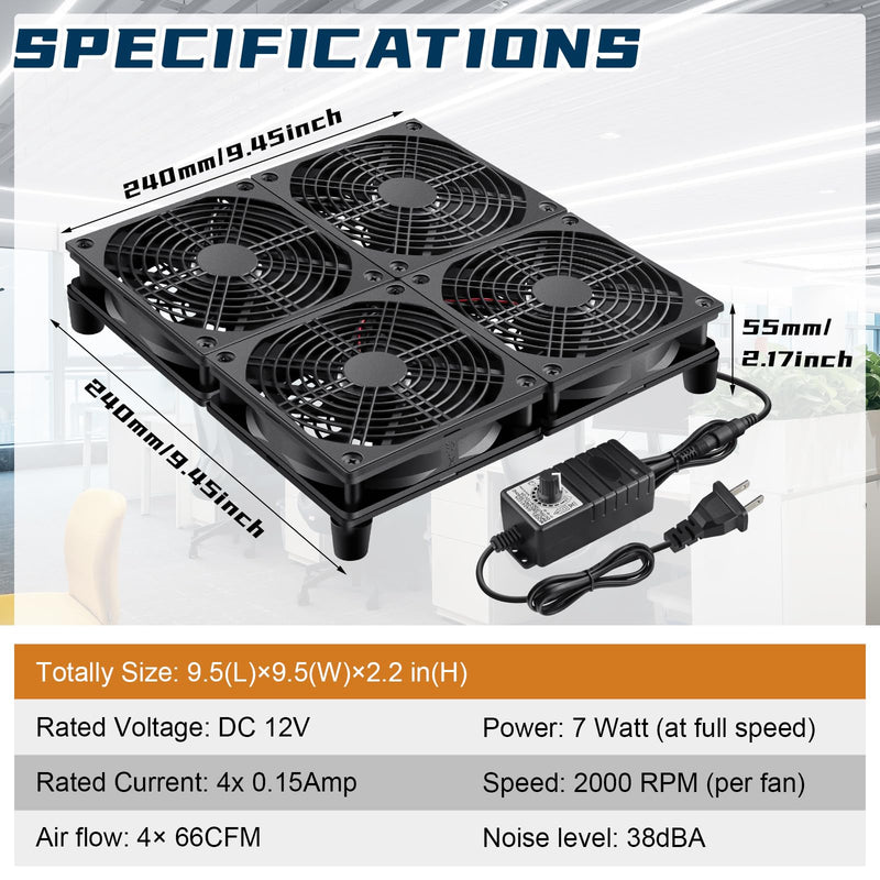 4 x 120mm Small Flat Computer Cooling Fan with Variable Speed Controller for DIY Electronics Router Media TV Box Cabinet Server Equipment Exhaust Ventilation 4 x 120mm
