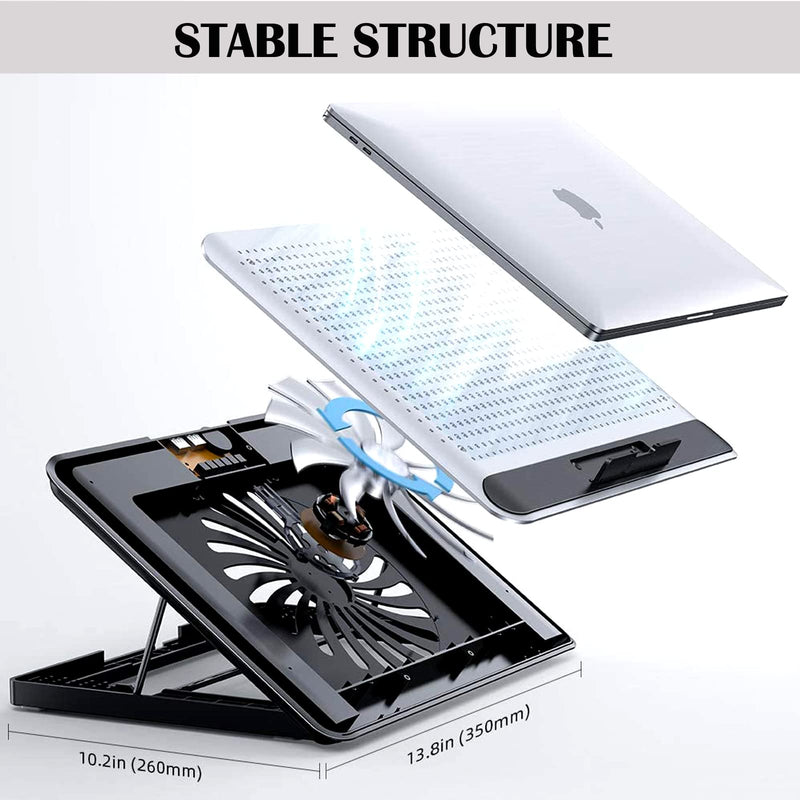 16inch Single Fan Lap Chill Mat - Aluminum Panel Laptop Cooling Pad, Heat Protection Laptop Cooler, Adjustable Foldable Long Stand, Fans Switch with dimmable-Speed, USB-A Connection Laptop Fan Silver Single-fan.