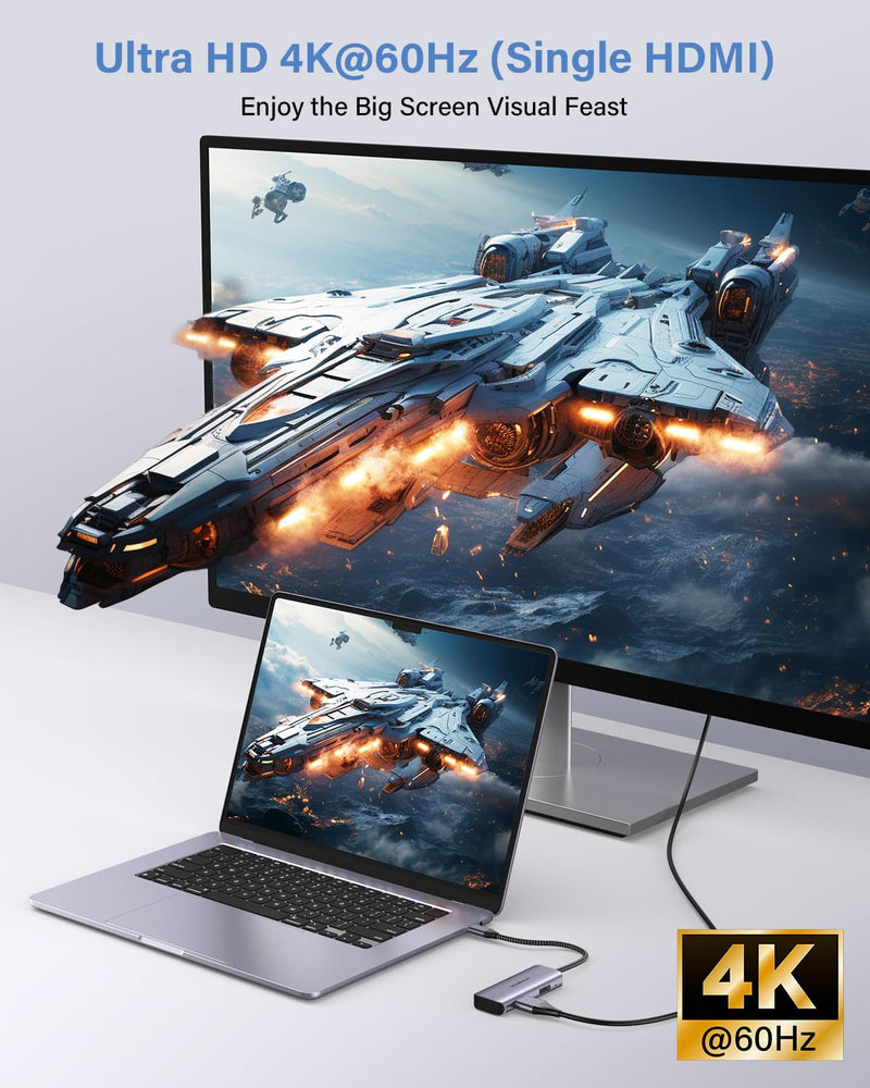 USB C to Dual HDMI Adapter, Newmight Dual Monitor Adapter Supports 4K@60Hz and Dual 4K@30Hz, Dual Monitor HDMI Splitter for MacBook, iPad, HP, Dell, iPhone 15/16 Series Gray