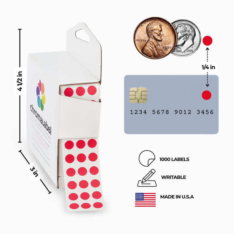 ChromaLabel Red Dot Stickers 1/4 Inch, Small Round Color Coding Labels, Mini Circle Stickers for Inventory, Classroom, Office, Charts, Files, 1000 Count in Dispenser Box 1/4"