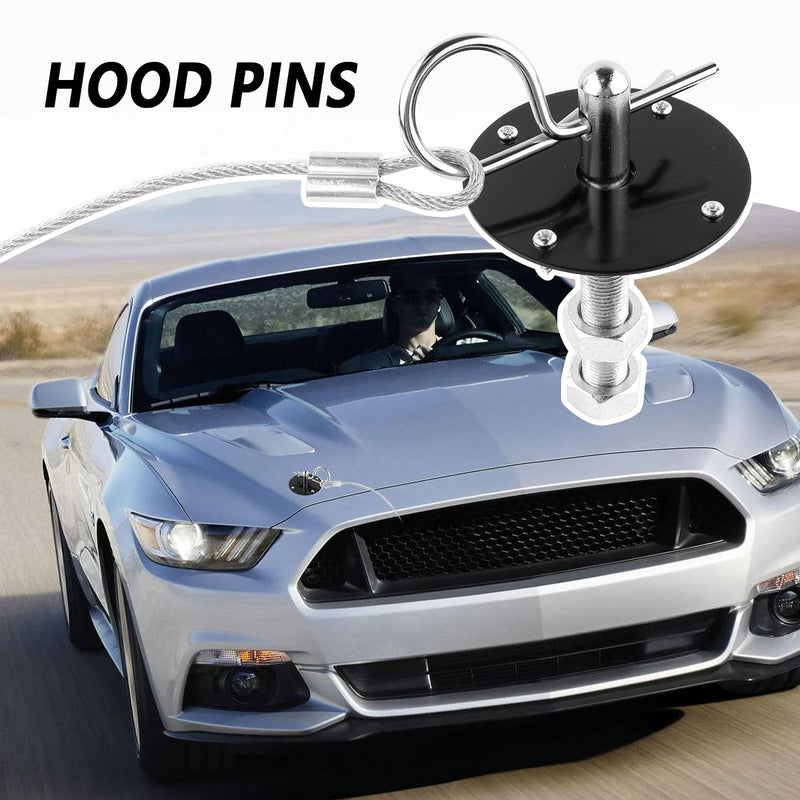 Hood Pins Kit for Car - Stainless Steel Car Hood Cover Quick Latch Hood Pins for Reducing Shaking - Universal Automotive Exterior Accessories Fit for Most Cars SUVs Trucks (Black) Black