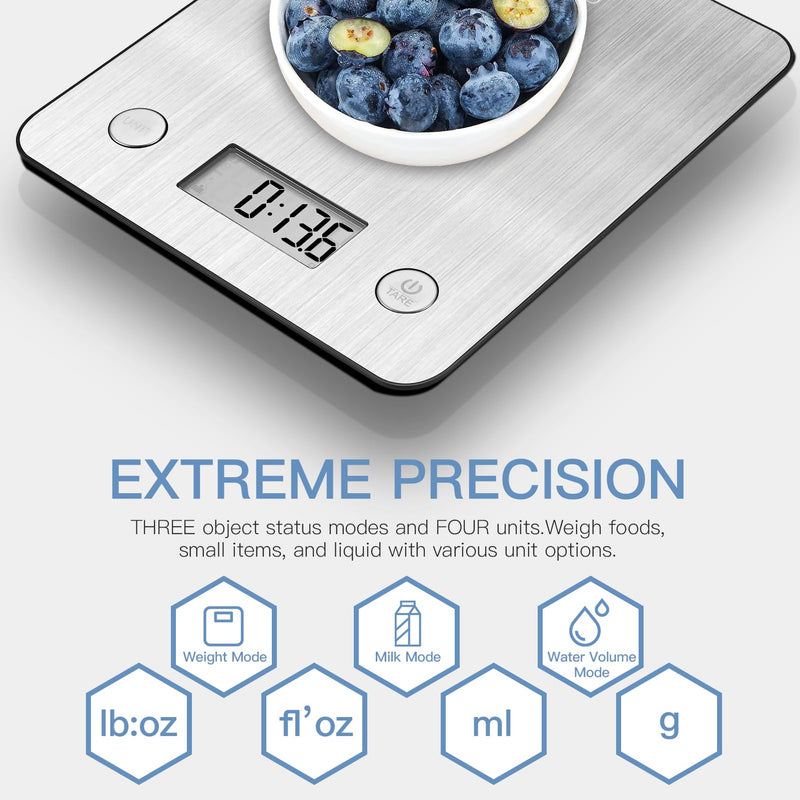 Geek Chef Food Scale,Smart Food Nutrition Scale, Scale for Food Weight Loss,Digital Kitchen Scales,Kitchen Tools for Baking, Cooking,Meal Prep,Weight Loss,1g/0.1oz Precise Graduation, Stainless Steel Silver