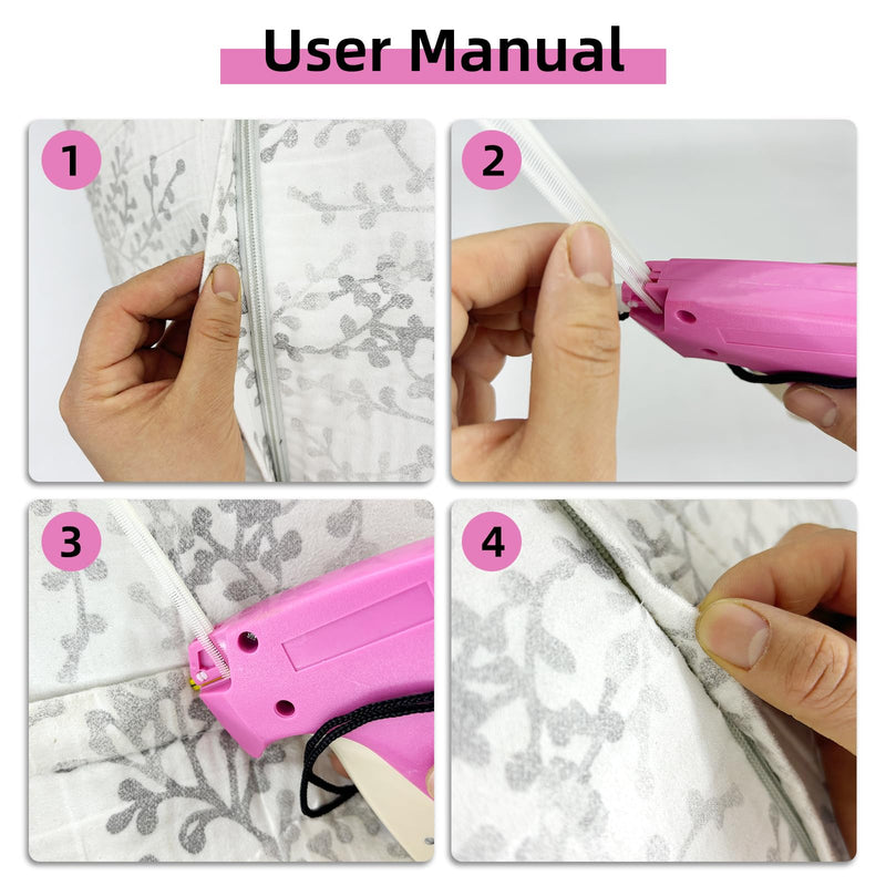 Fine Stitch Tagging Gun for Clothes, Quick Clothing Fixer for Clothing, Quilting Hemming Tools Quick Stitch Sewing Gun with 1000 Black & 1000 White Micro Fasteners Pink Kit