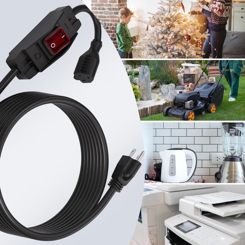 STARELO Extension Cord with ON/Off Near Waterproof Switch,Extension Cord with Switch 3-Prong Outdoor 1875W,Black Heavy Duty, 14/3 SJTW 15A 125V Grounded Plug Receptacle.(10FT,Black) 10FT