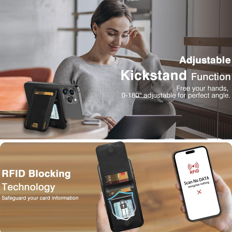LOHASIC Designed for MagSafe Wallet, RFID Protection Magnetic Wallet 5 Card Holder with Stand, Vegan PU Leather Mens Phone Wallet for iPhone 15/14/ 13/12 Series, Not for iPhone 13/12 mini - Black