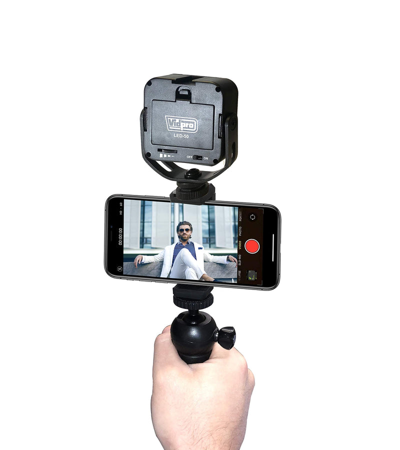 Vidpro LED-50 Photo and Video LED Light with Dimmer and Magnetic Yoke Mount Perfect for On-Camera Use DSLRs Mirrorless Video Cameras Phones Conferencing Vlogging