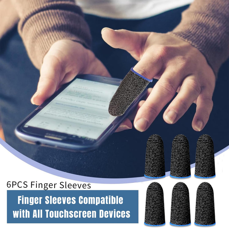 6 Pack Finger Sleeves for Gaming,Finger Sleeves Compatible with All Touchscreen Devices Smooth Feel Anti-Sweat Extremely Thin Blue Edge