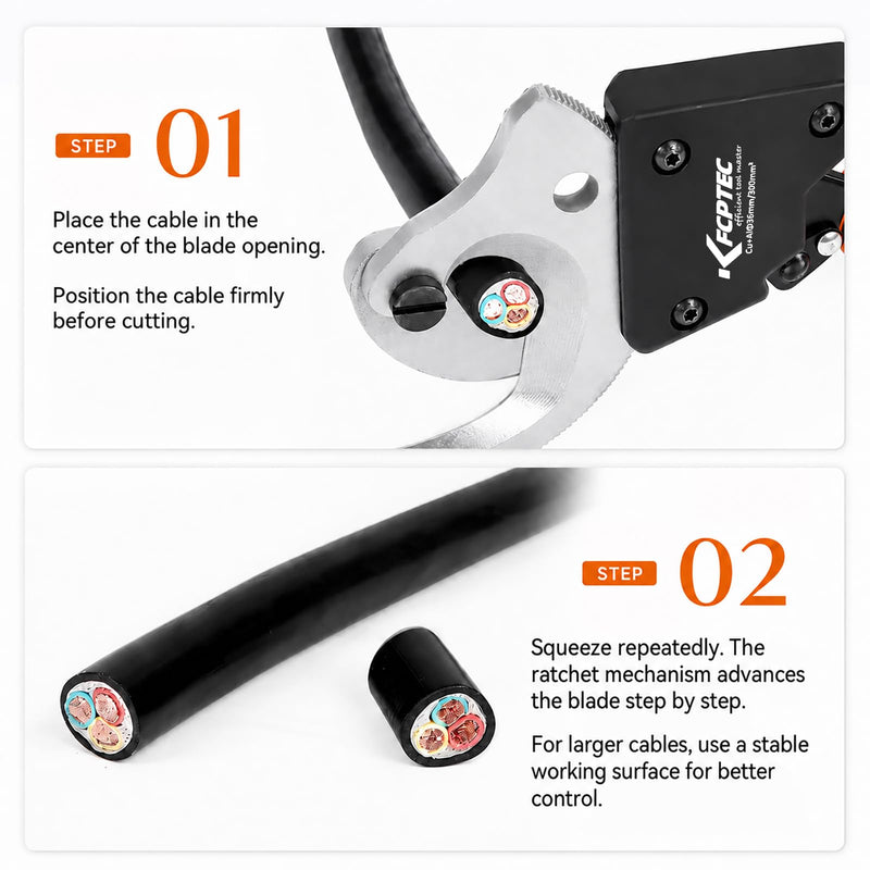 KF CPTEC Ratchet Cable Cutter 300 mm² / 600 MCM, Heavy Duty Ratcheting Wire Cutter for Copper, Aluminum & Multi-Core Electrical Cable with Ergonomic Handle 325AN