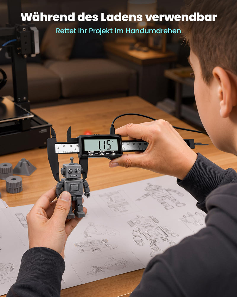 HARDELL Plastic Digital Caliper Rechargeable, 6 Inch Measuring Tool with LCD Screen, Inch/mm Conversion, Auto-Off - for Woodworking, DIY, Home Repairs and Jewelery Making Classic 6 inches 0 6"