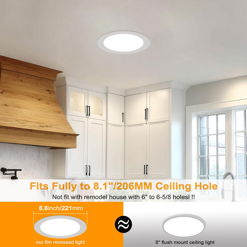 LZHOME 2 Pack 8 Inch LED Recessed Light- Ultra-Thin Recessed Ceiling Lighting with Junction Box, 3000K/4500K/6000K Selectable, 1800LM High Brightness, Dimmable Canless Downlight Fixtures 2 Packs 3CCT-3000K/4500K/6000K