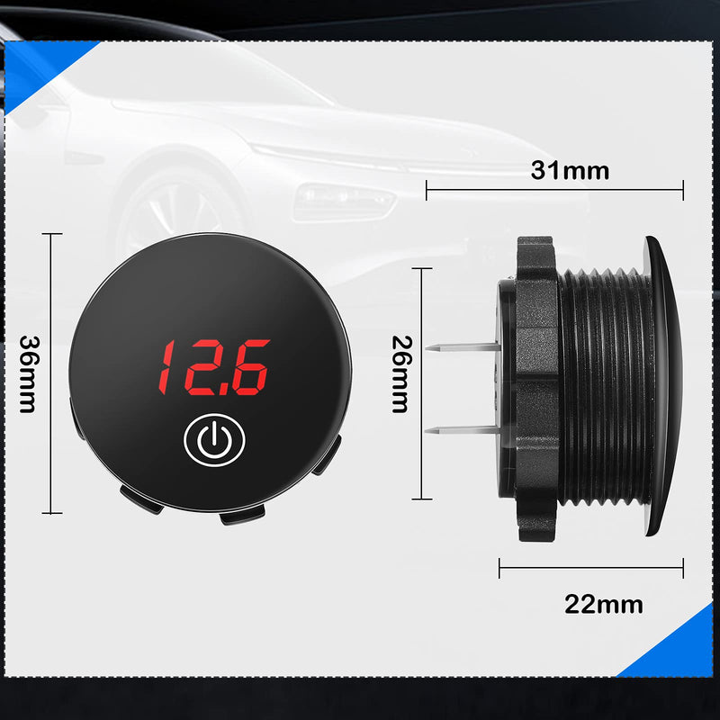 2 Pieces Direct Current 5-48V Car LED Display Voltmeter Waterproof Digital Voltage Gauge Meter with Touch Switch for Boat Marine Vehicle Motorcycle Truck ATV UTV (Red Light) Red Light