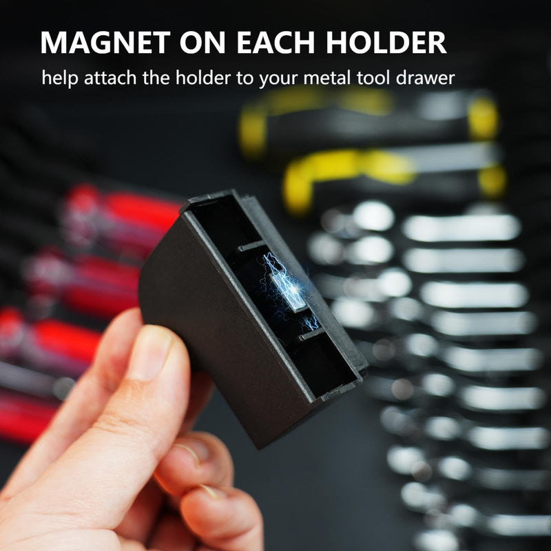 80 pcs MAGNETIC Modular Wrench Organizers for Tool Drawers - Wrench Rack with Metric & SAE Labels, Perfect Tool Storage Holder. Gift for father, brother and boyfriend (With Magnet) (Black and Red) Black and Red