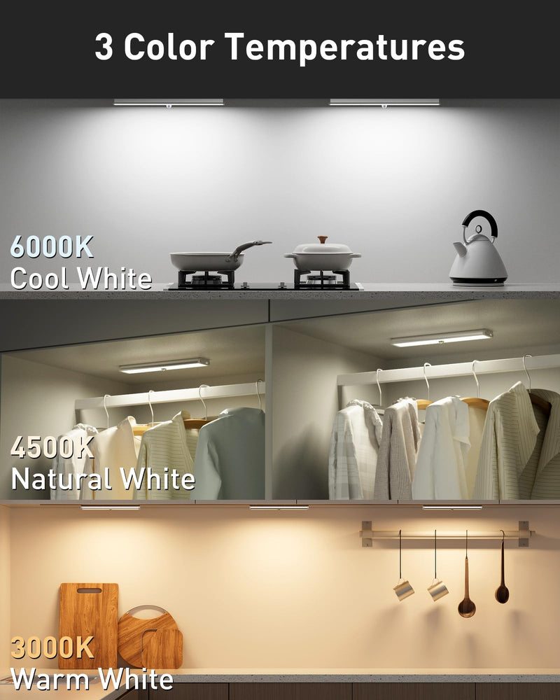 SZOKLED 20LED Under Cabinet Lighting Remote Control, Wireless Closet Lights Rechargeable Under Counter Lights for Kitchen, Hallway, Display, Multiple Colors (4 Pack) Rechargeable / 4 Packs