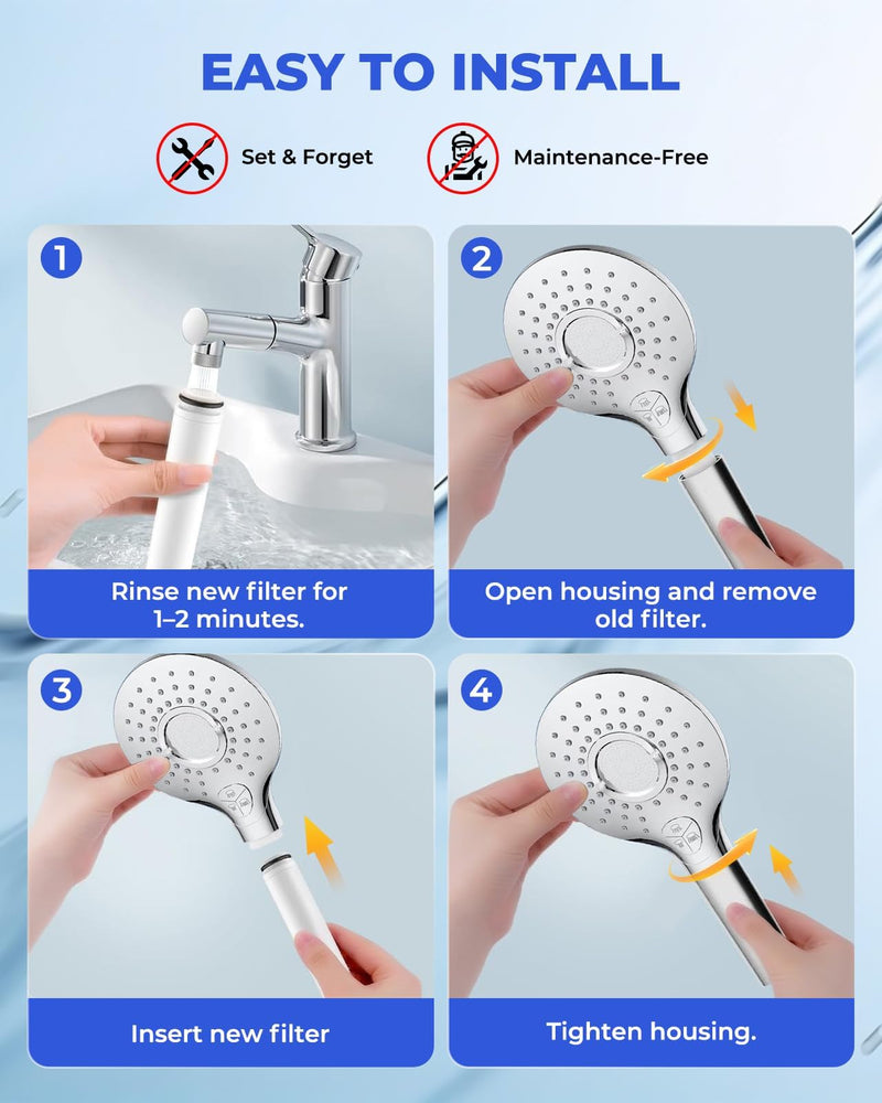 4 Pack Shower Head Filter Replacement Compatible with Felso Handheld Shower Head, Hard Water Softener Cartridge, Removes Chlorine and Heavy metals to Improve Skin & Hair