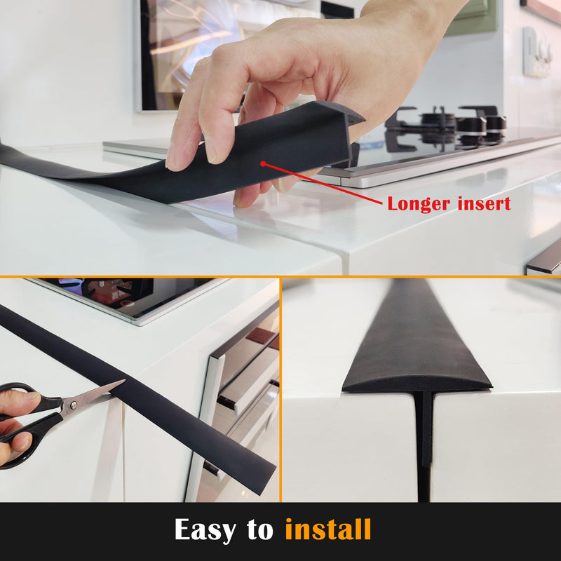 KindGa Stove Gap Covers - 30 Inch Silicone Counter Gap Filler 2 Pack Black | 0.2-1 inch gap range seal spill between appliance, countertop, oven; Long stove counter gap cover, gas stove side gap covers 30"