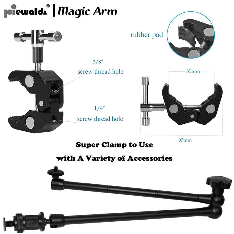 Camera Magic Arm articulating arm- 20 Inch Metal Adjustable Friction Articulated arm with Super Clamp/Phone Clip, for Various Action Camera/DSLR/LCD Monitor/LED Lights/Cell Phone 20 Inch Frosted Black Magic Arm