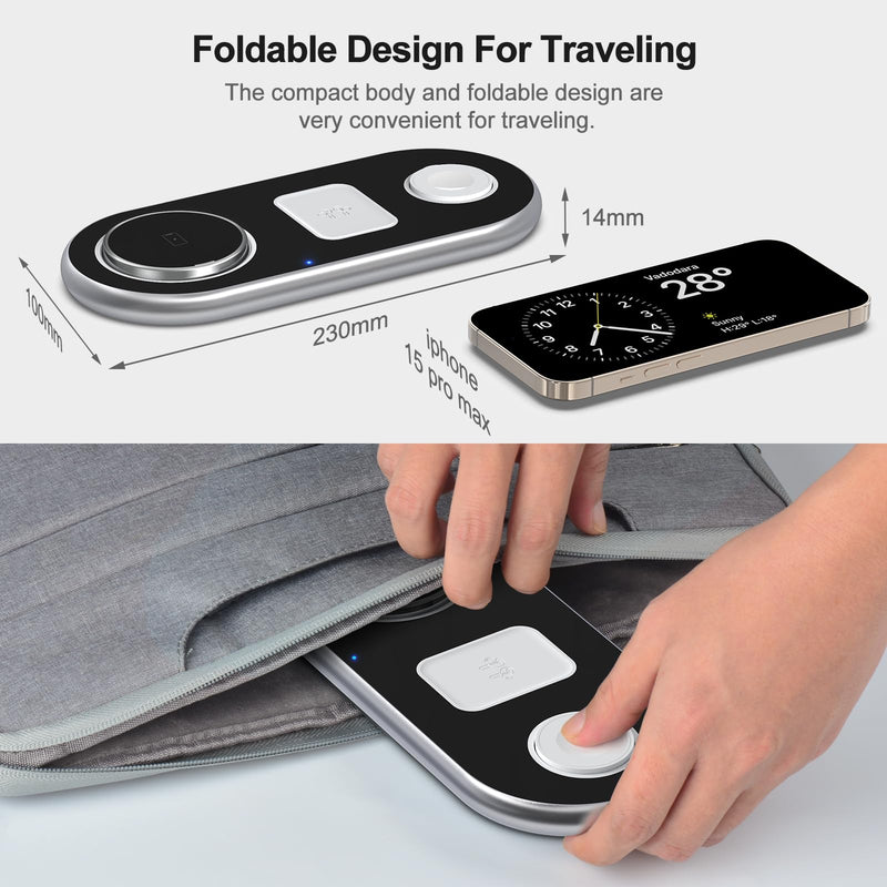 3 in 1 Charging Station for Apple Devices, Faster Mag-Safe Charger Stand, Magnetic Wireless Charger Station for iPhone 15 14 13 12 Pro Max Plus, Apple Watch iwacth & AirPods, Adjustable Angle Crystal Silver