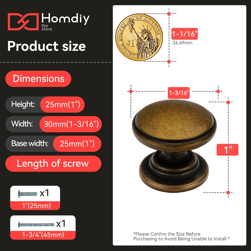 homdiy 10 Pack Antique Bronze Cabinet Knobs Round Drawer Knob for Kitchen Cabinets Dresser Drawers Pulls Zinc Hardware Handle
