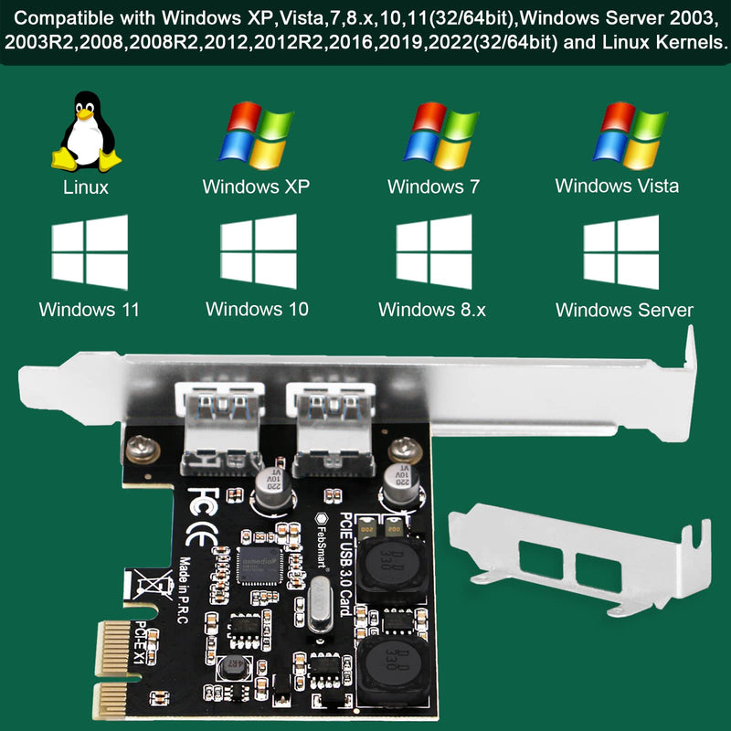 2-Ports Superspeed 5Gbps USB 3.0 PCI Express Expansion Card for Windows, MAC OS X and Linux Desktop PCs, Built in Self-Powered Technology, No Need Additional Power Supply (FS-U2S-Pro) FS-U2S-Pro